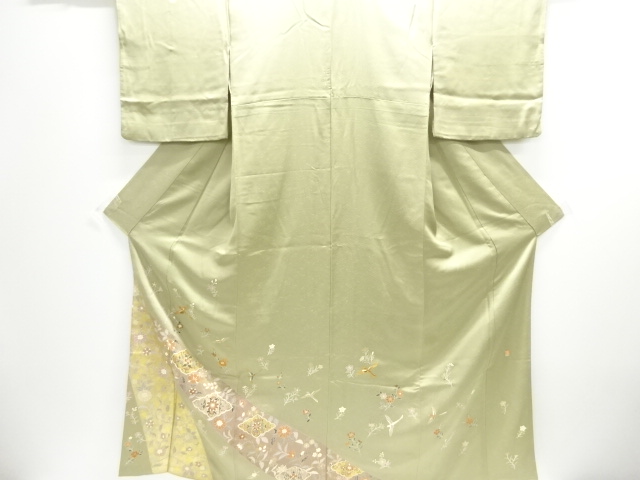 JAPANESE KIMONO / IRO-TOMESODE / EMBROIDERY / FLOWER & BIRD / ARTIST WORK